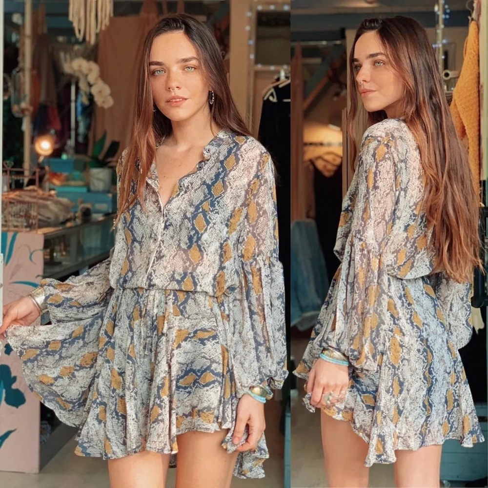 Fab’rik Snakeskin Python Button Down Billowy Ball… - image 2